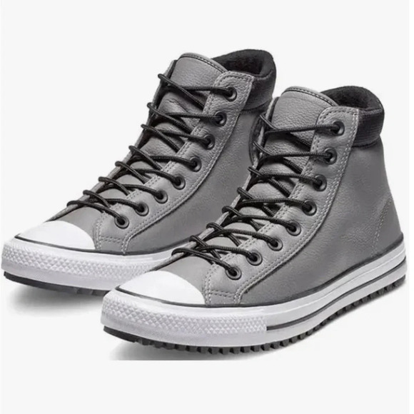 Unisex Converse Chuck Taylor All Star Grey Leather High Top Sneakers - Picture 1 of 7